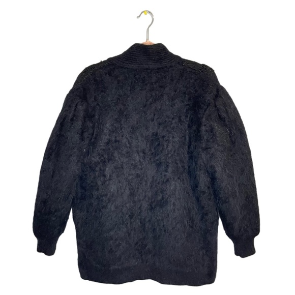 Vintage Angora Rabbit Wool - Beaded Long Sleeve Fuzzy Open Cardigan Jacket - M/L - Picture 3 of 12